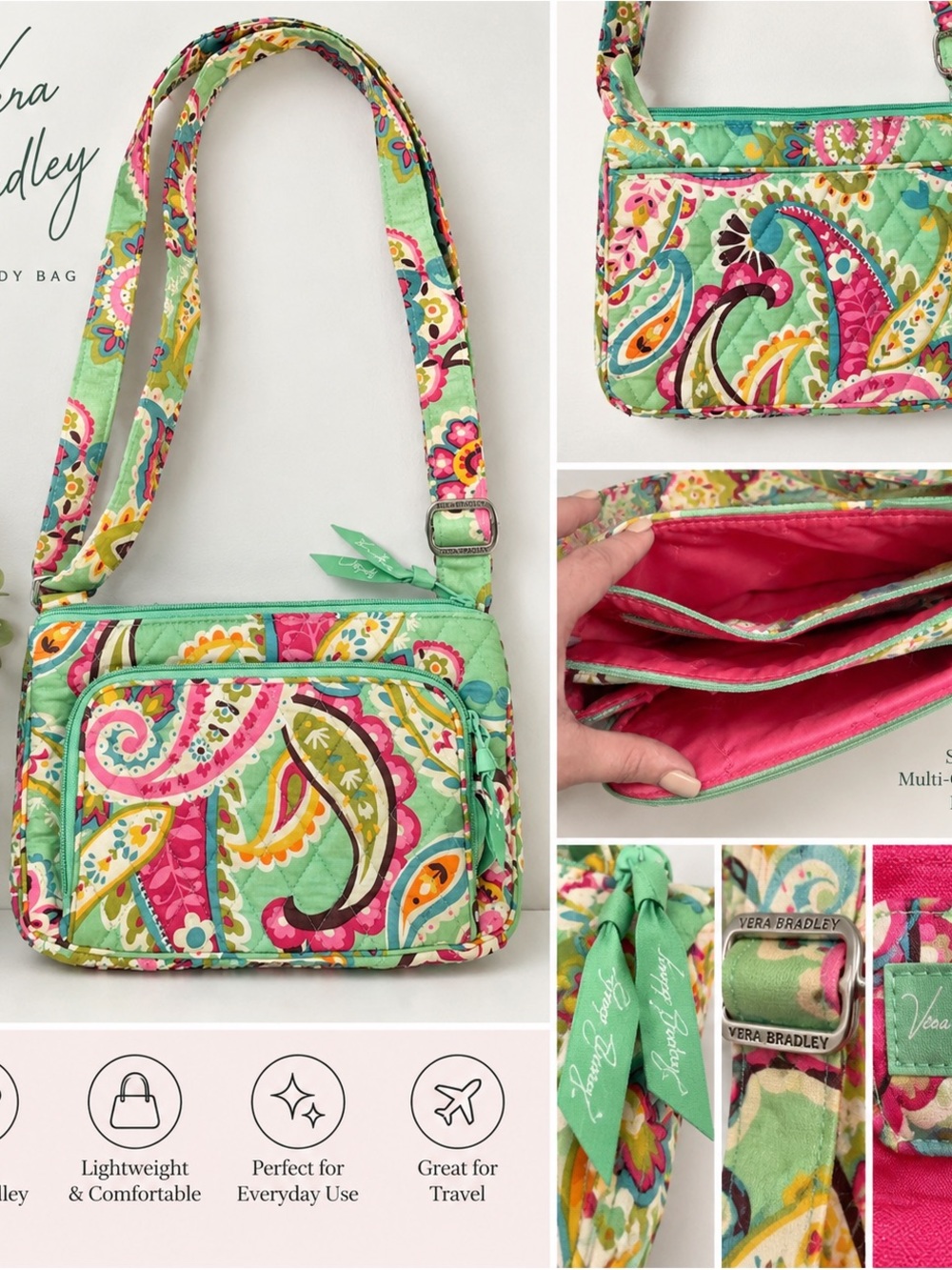 Vera Bradley Mint Green Paisley Quilted Crossbody Bag